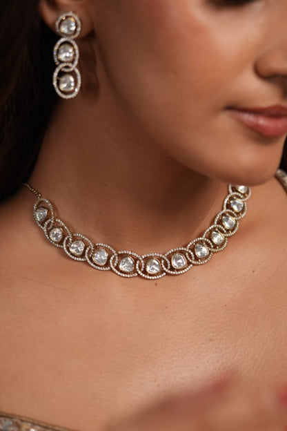 Kiki Polki Moissanite Antique Gold Necklace| Choker Set