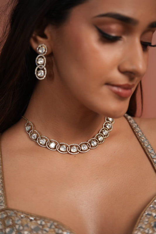 Kiki Polki Moissanite Antique Gold Necklace| Choker Set