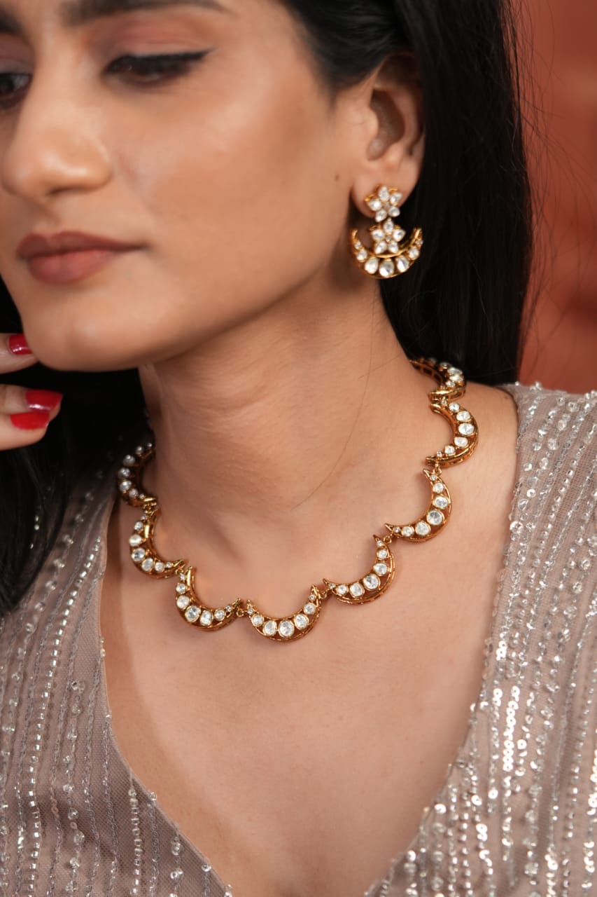 Chandra Moissanite Polki Delicate Necklace Set