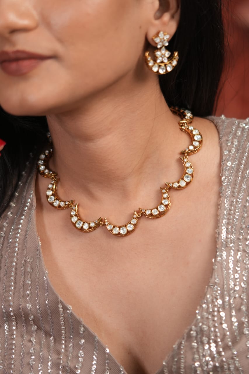Chandra Moissanite Polki Delicate Necklace Set