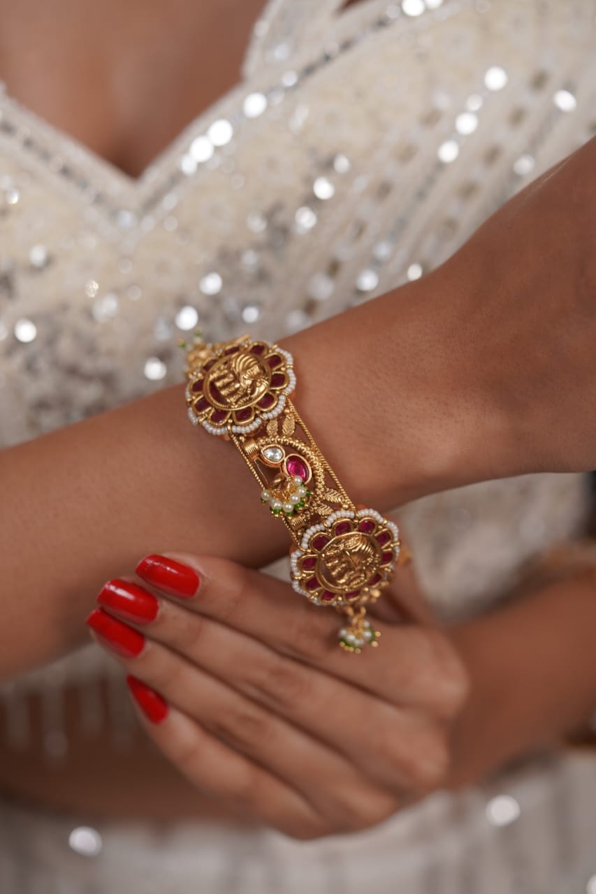 Ganga Traditional Gold Thick Kada with Pearls | Sone Pe Suhaga