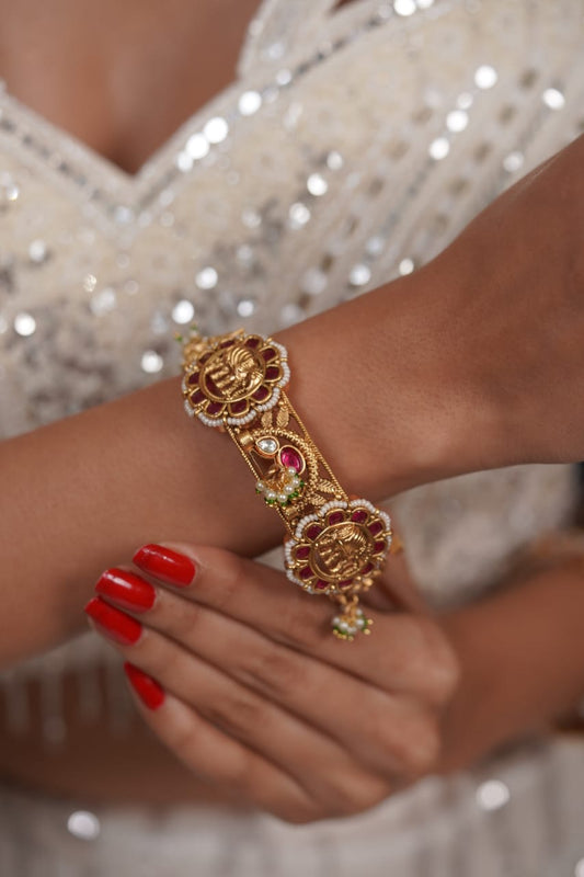 Ganga Traditional Gold Thick Kada with Pearls | Sone Pe Suhaga