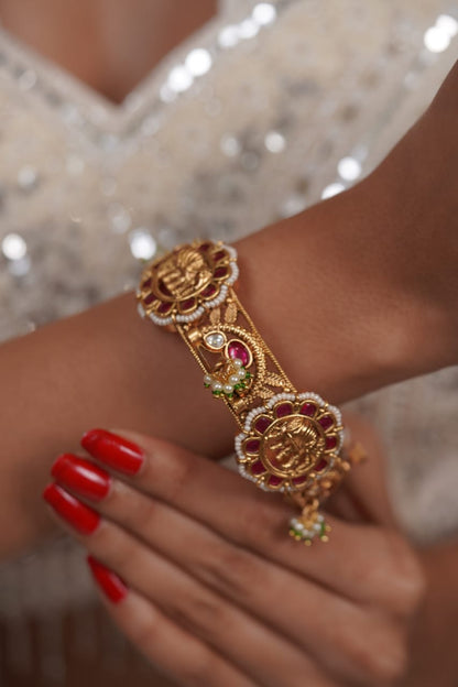 Ganga Traditional Gold Thick Kada with Pearls | Sone Pe Suhaga