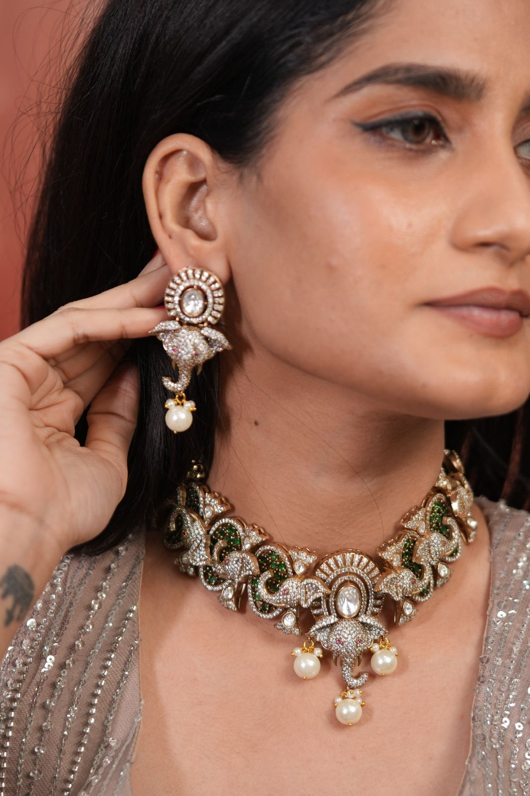Elephant Polki  Rajwada Indian Choker Set