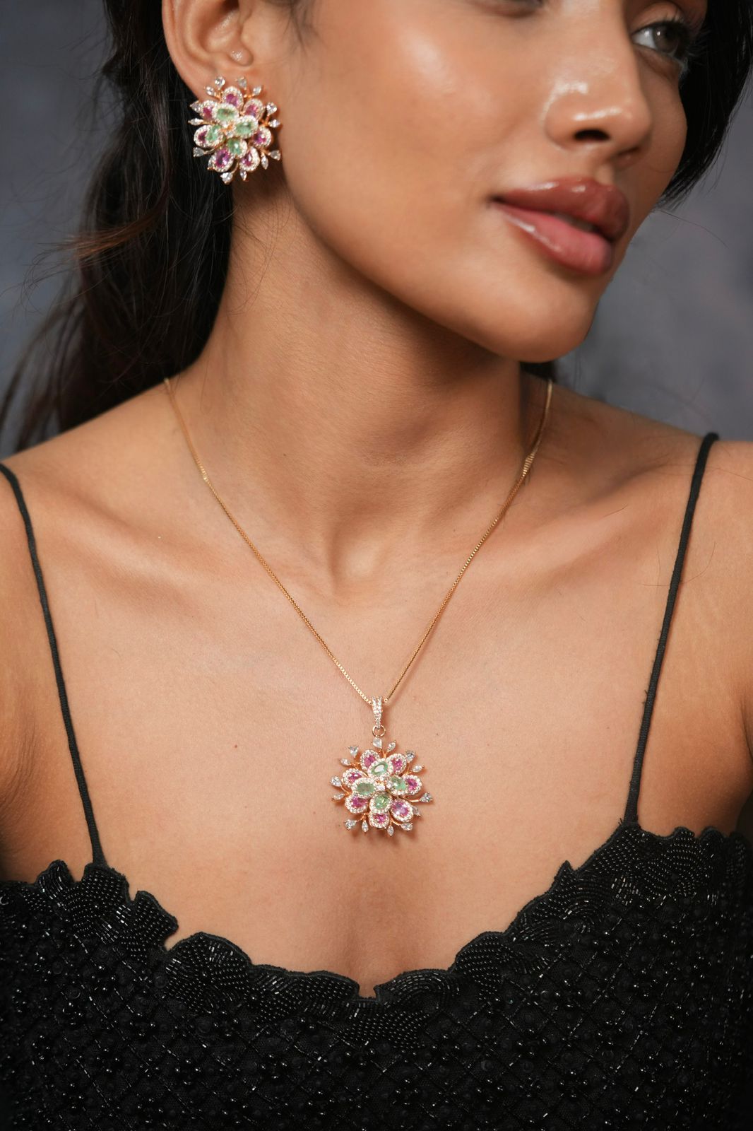 Petal Bloom Diamond Pastel Pendant Set | Enchanted Garden