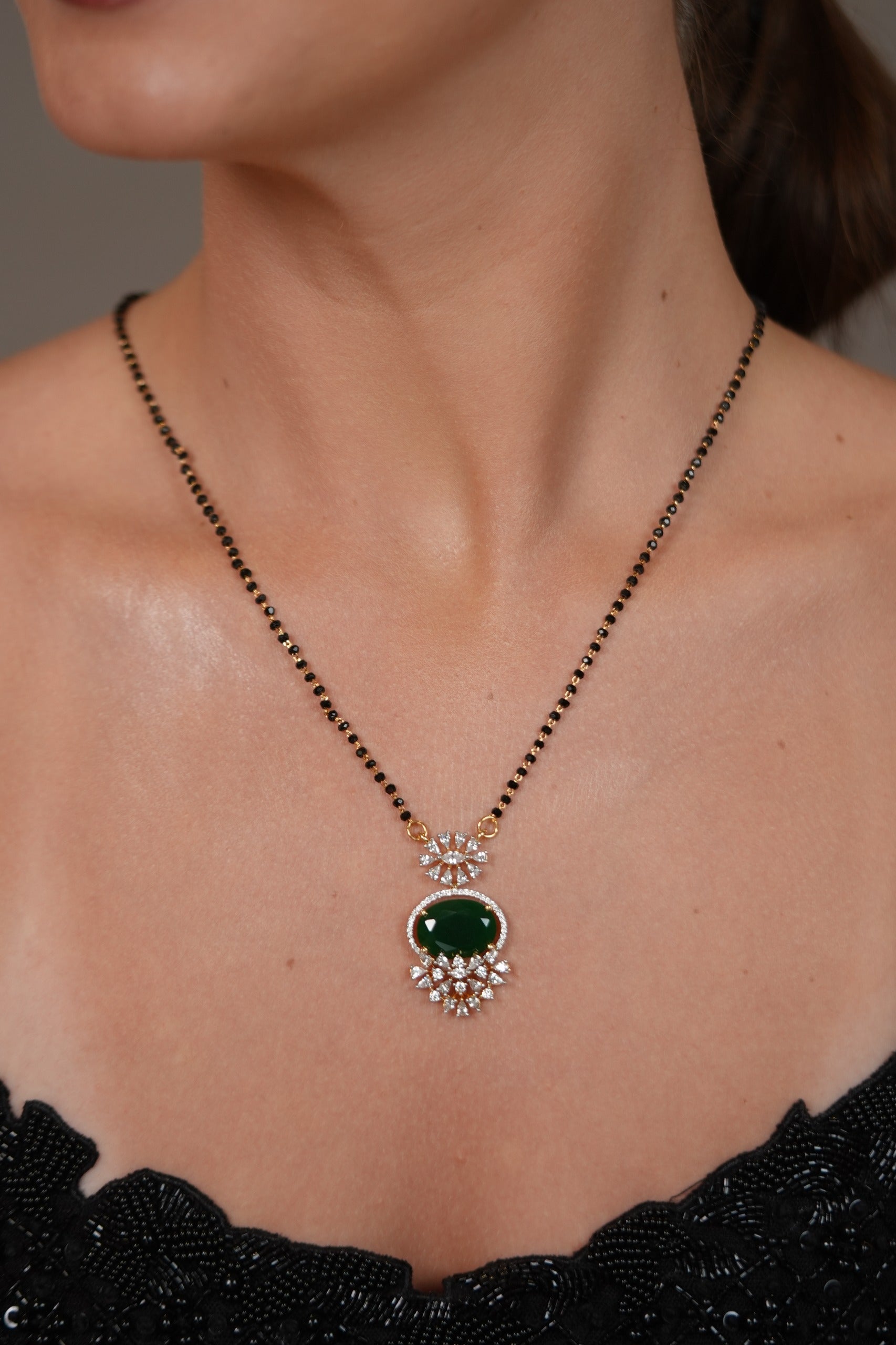 Vachan Single Line Diamond Mangalsutra with Coloured Stone | Daily Wear