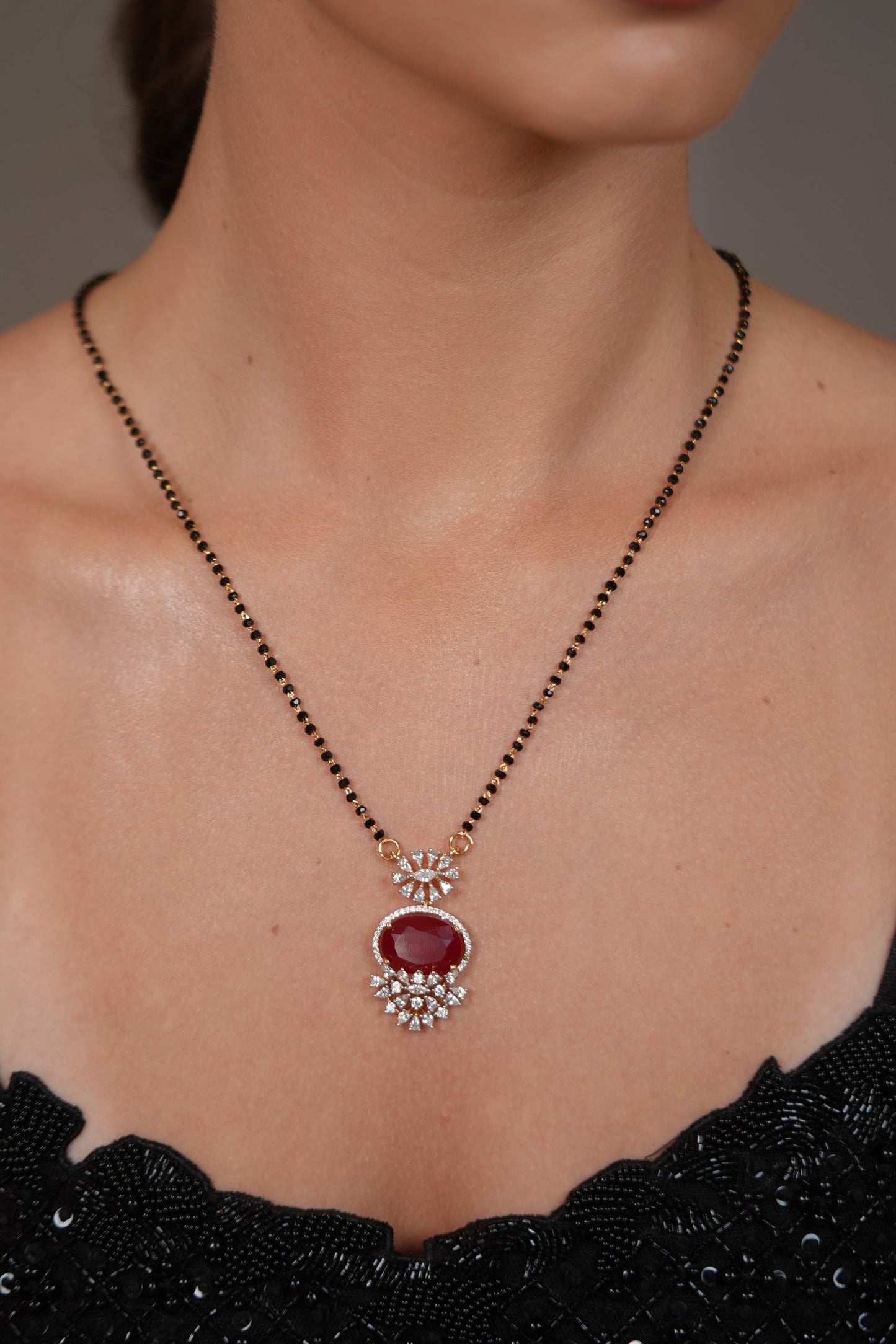 Vachan Single Line Diamond Mangalsutra with Coloured Stone | Daily Wear