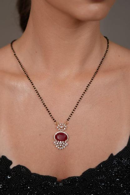 Vachan Single Line Diamond Mangalsutra with Coloured Stone | Daily Wear
