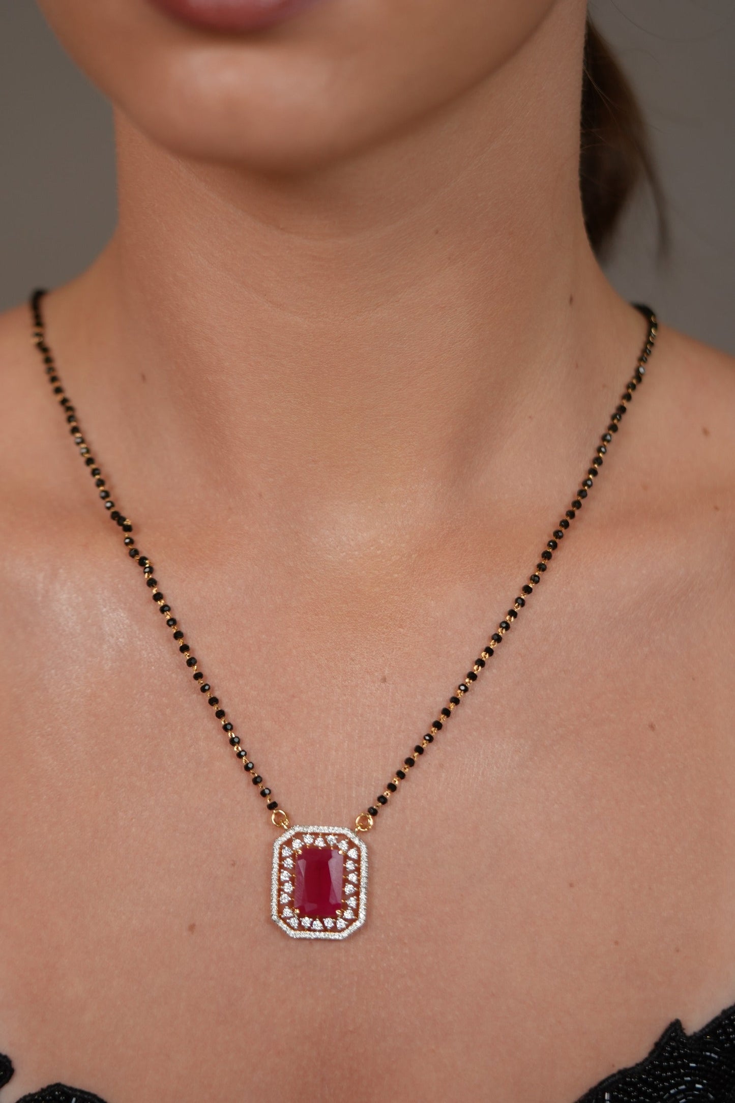 Sumangal Single Line Diamond Mangalsutra|  Coloured Stone