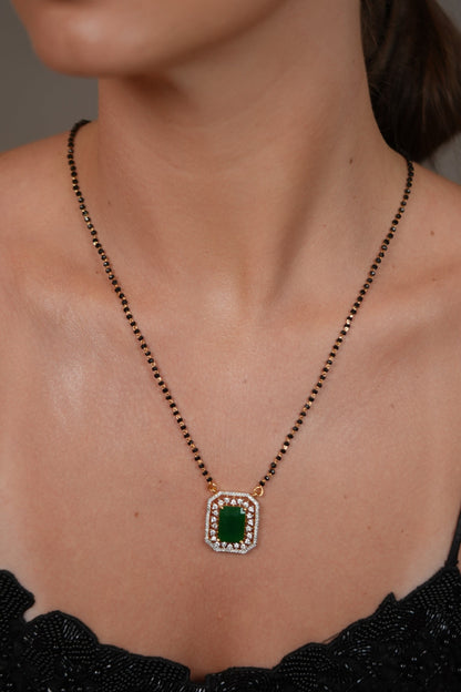 Sumangal Single Line Diamond Mangalsutra|  Coloured Stone