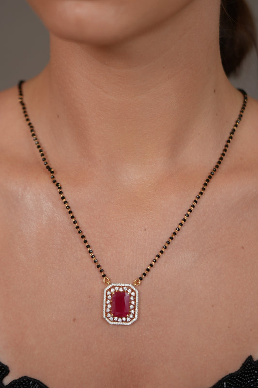 Sumangal Single Line Diamond Mangalsutra|  Coloured Stone