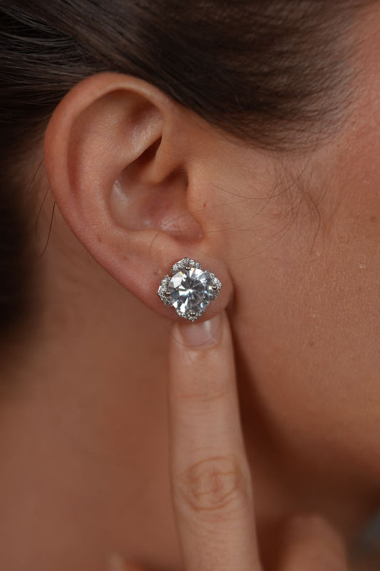 4 carat Diamond Solitaire with Petal Halo studs