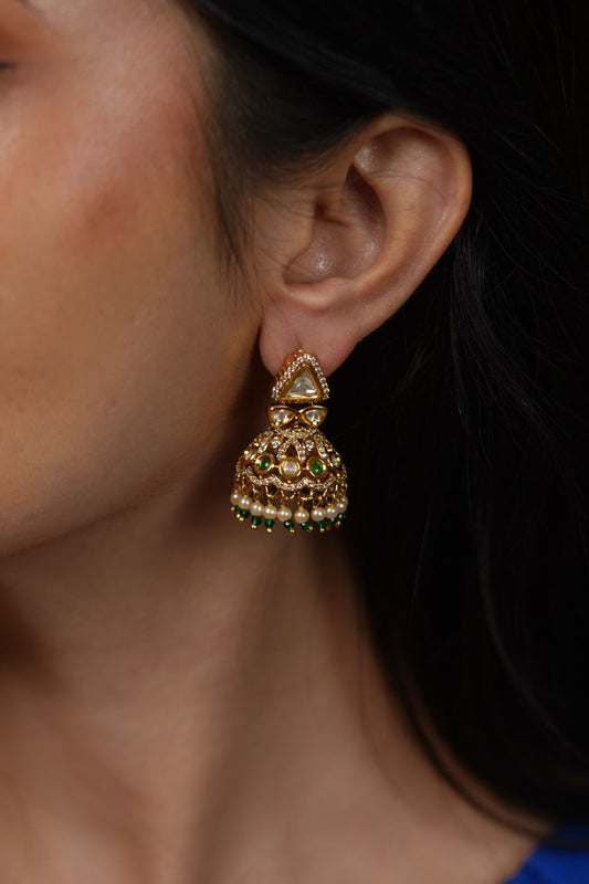Chamkeeli Moissanite Light Weight Polki Jhumki