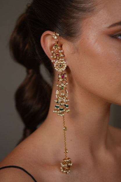 Chandbaliya Polki Long Indian Kashmiri Kannauti Earring