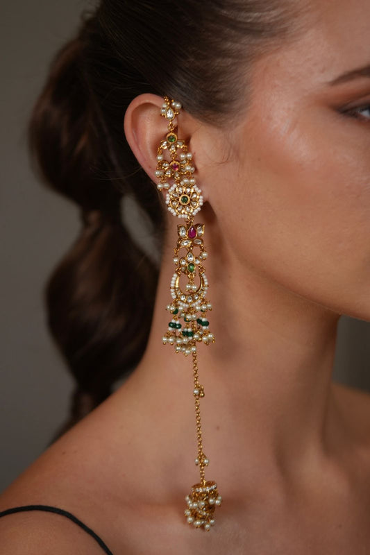 Chandbaliya Polki Long Indian Kashmiri Kannauti Earring