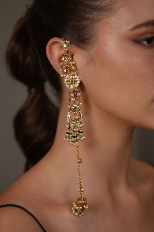 Chandbaliya Polki Long Indian Kashmiri Kannauti Earring