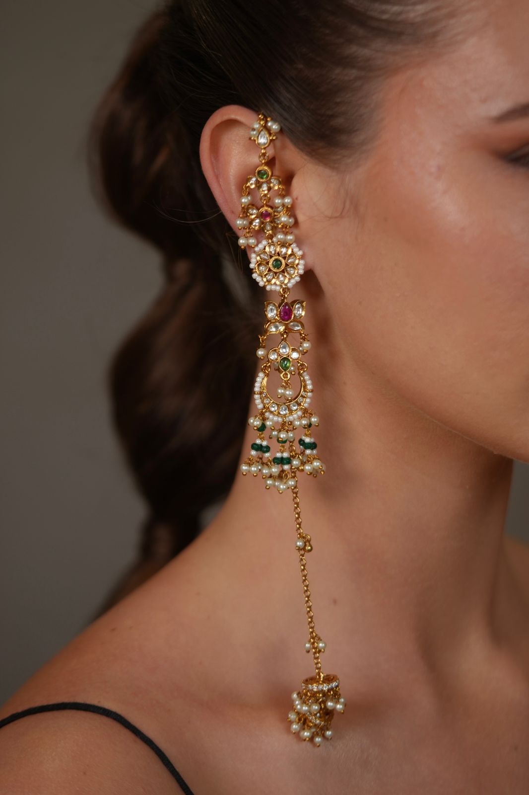 Chandbaliya Polki Long Indian Kashmiri Kannauti Earring