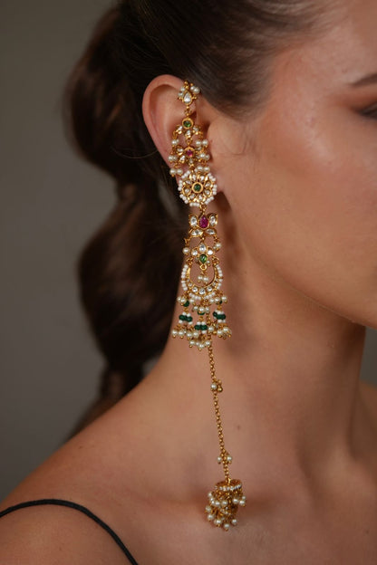 Chandbaliya Polki Long Indian Kashmiri Kannauti Earring