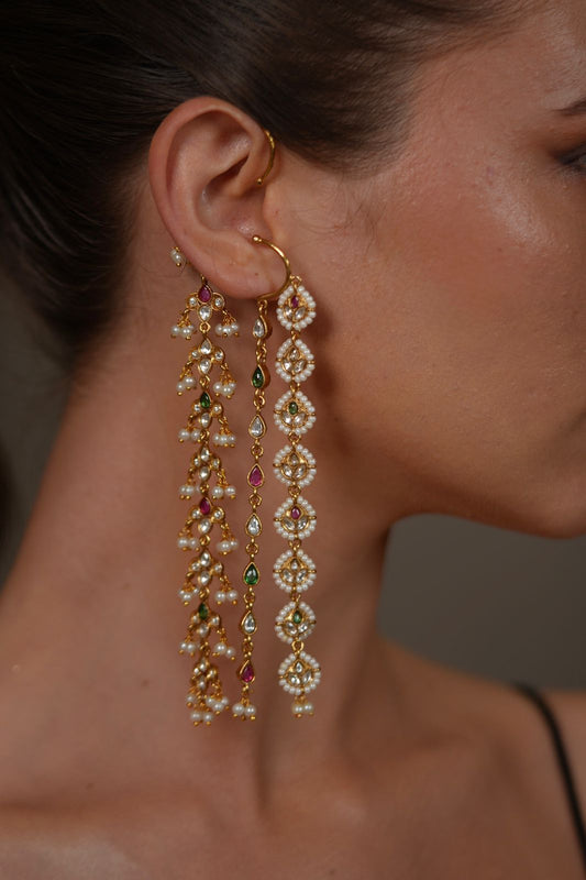 Jhaalarika EarCuff With Polki  Danglers | Long Indian