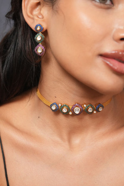 Meena Moissanite Polki Indo western Set