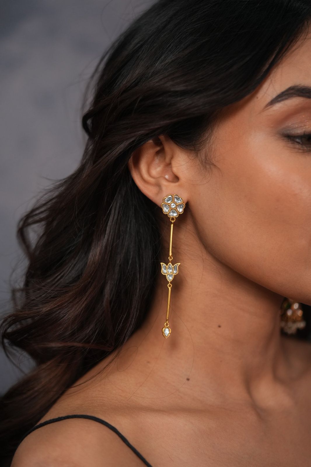 Fooldhaar Delicate Polki Long Indian Earrings | Indo western