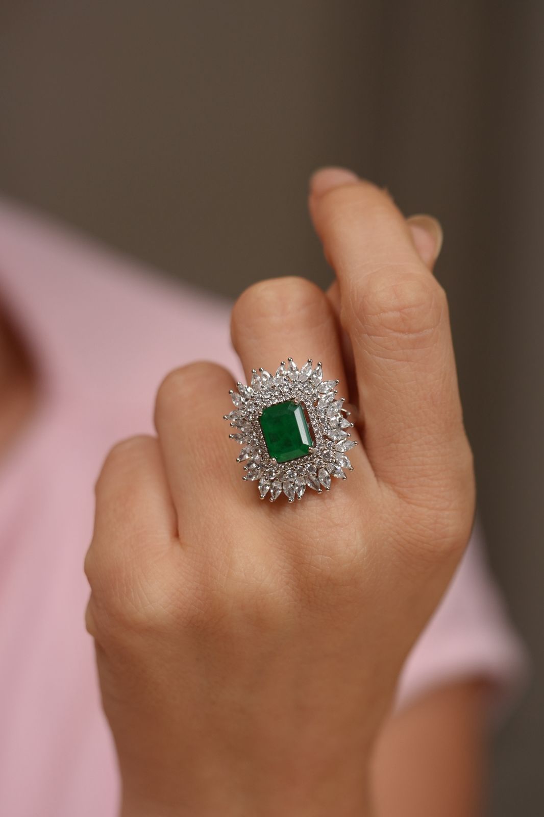 Ray Big Diamond Coloured Cocktail Ring | Adjustable