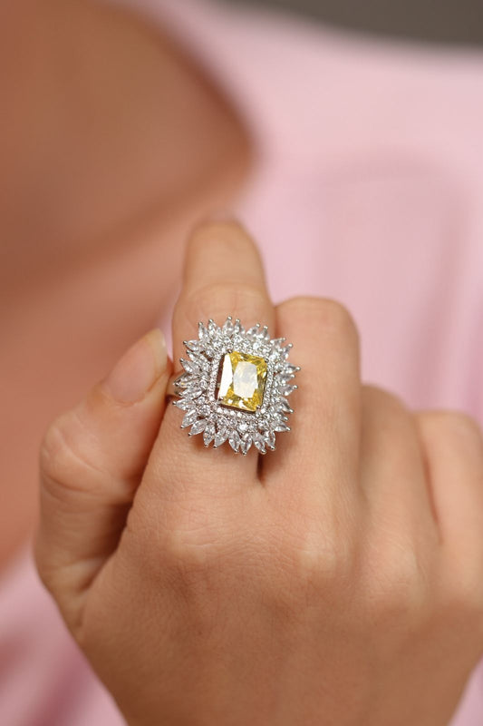 Ray Big Diamond Coloured Cocktail Ring | Adjustable