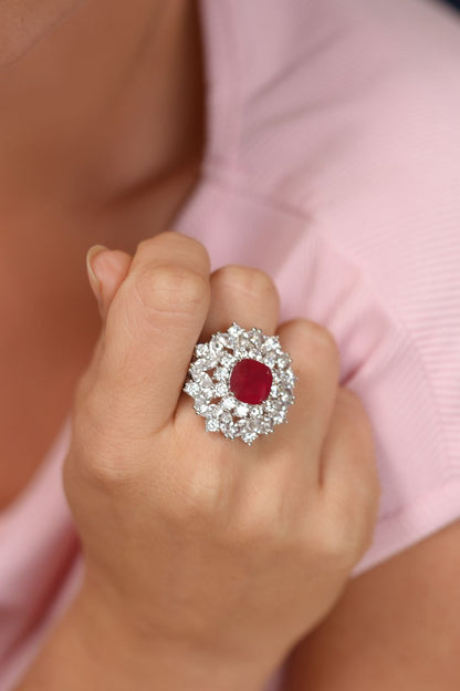 Ruby Oversized Diamond Cocktail Ring | Adjustable