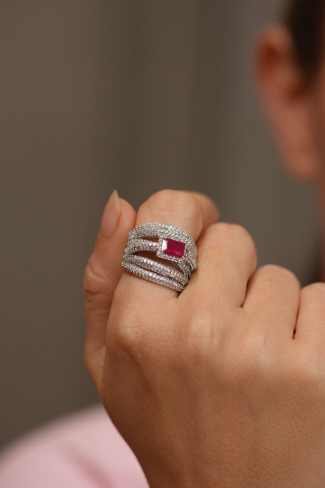 Alibi Wrap Diamond Coloured Stone Cocktail Ring | Adjustable