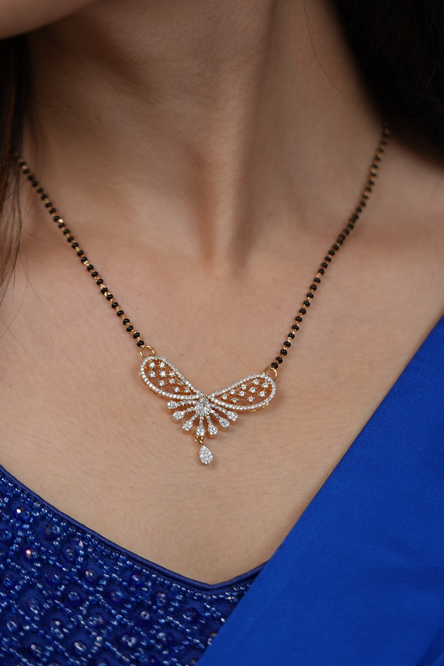 Ikkattha Single Line Mangalsutra with Diamond Studs | Daily Wear
