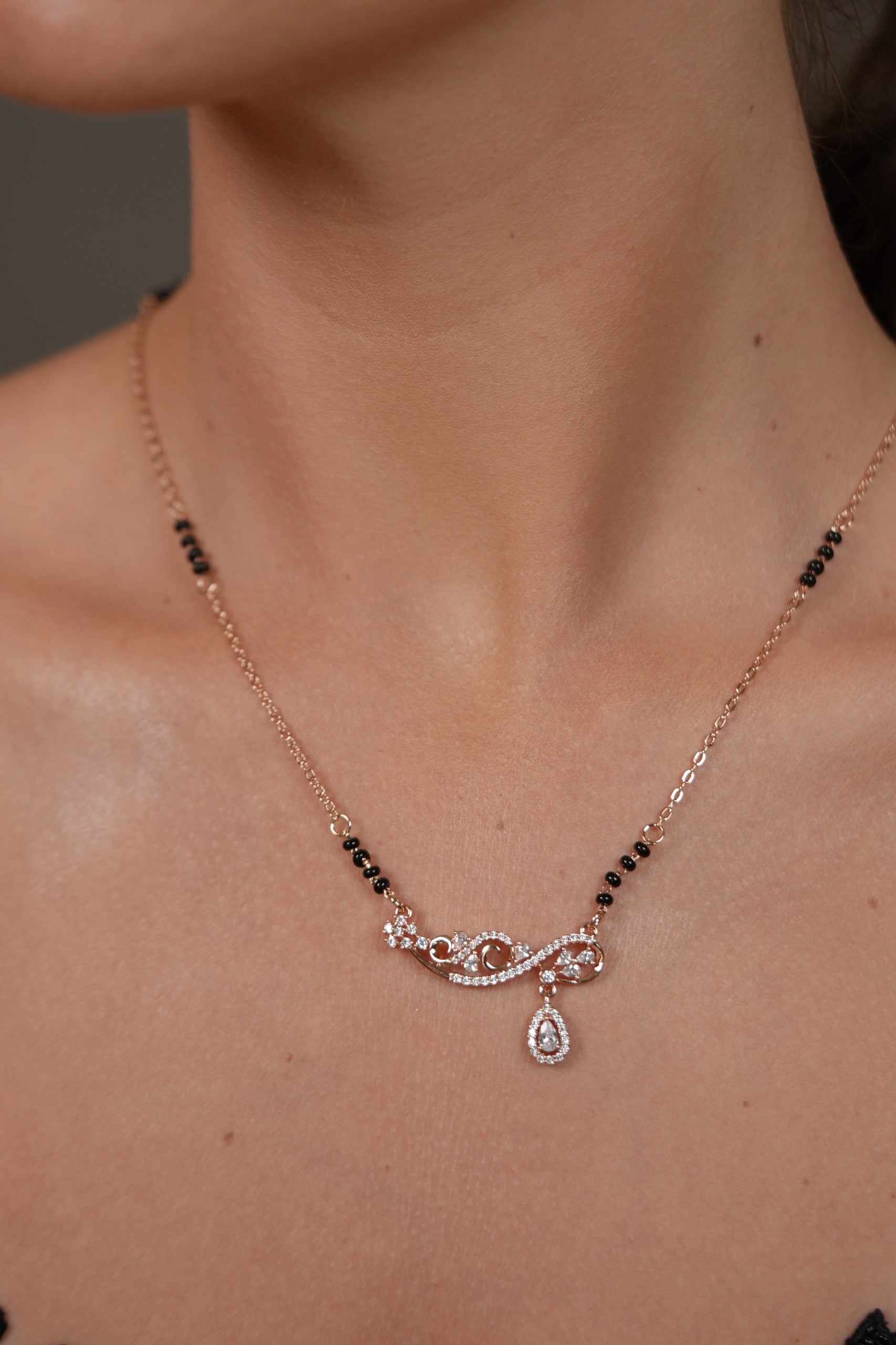 Forever Knot Single Line Diamond Mangalsutra with Pear Drop | Daily Wear