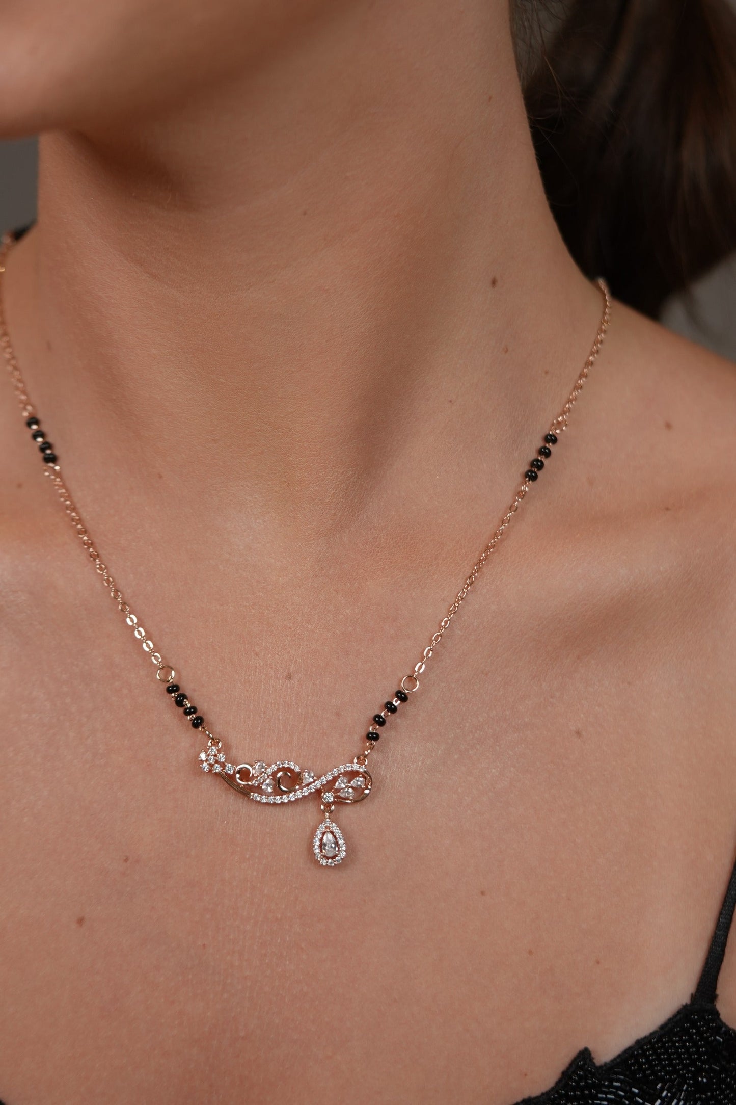 Forever Knot Single Line Diamond Mangalsutra with Pear Drop | Daily Wear