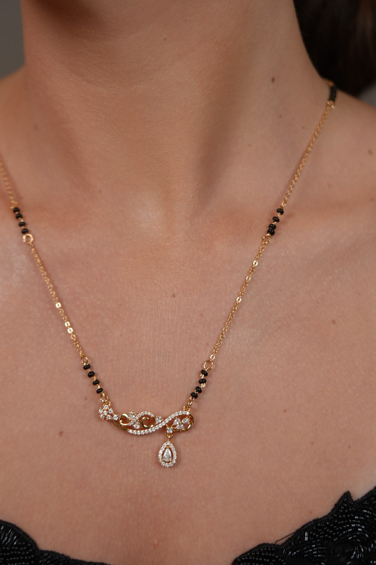 Forever Knot Single Line Diamond Mangalsutra with Pear Drop | Daily Wear