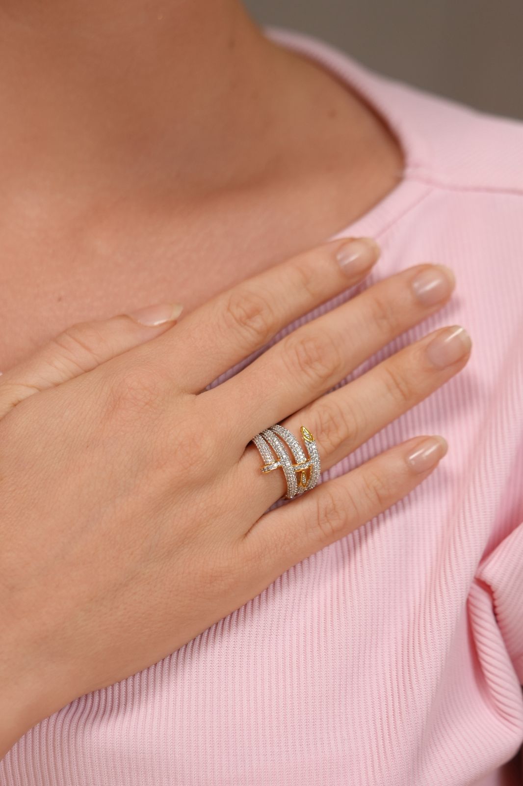Nail Diamond Designer Daily Wear Diamond Ring (GOLD)