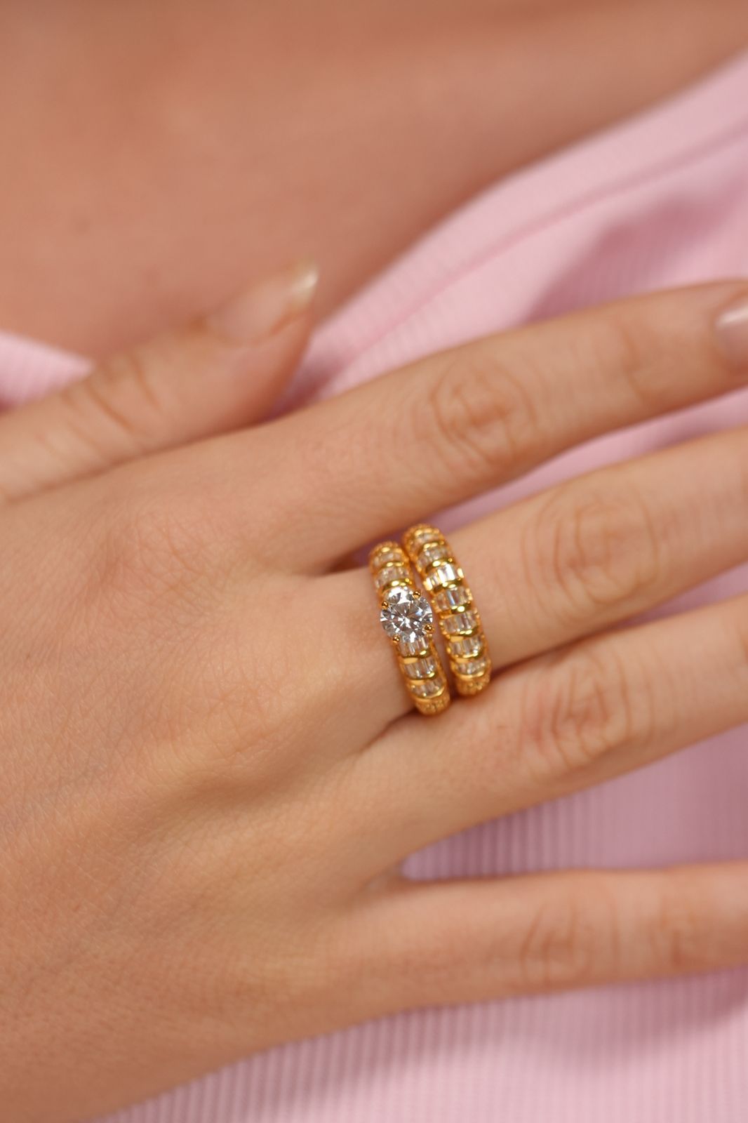 Belezza Baguette 90 Cent Solitaire Ring with Band | Daily Wear(GOLD)