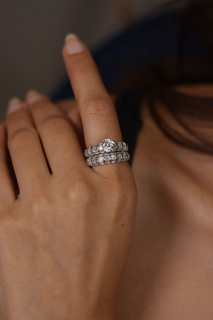Belezza Baguette 90 Cent Solitaire Ring with Band | Daily Wear(SILVER)