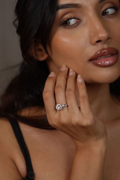 Round Solitaire Cushion Halo Diamond Engagement Ring
