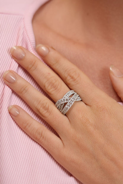 Blazing Tiny Diamond Overlay Band Cocktail Designer Ring
