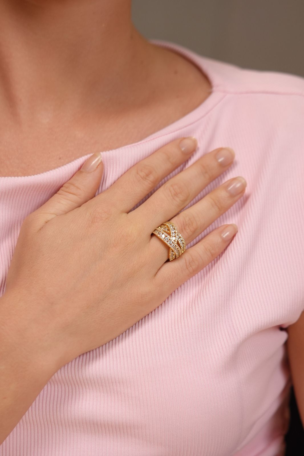 Blazing Tiny Diamond Overlay Band Cocktail Designer Ring
