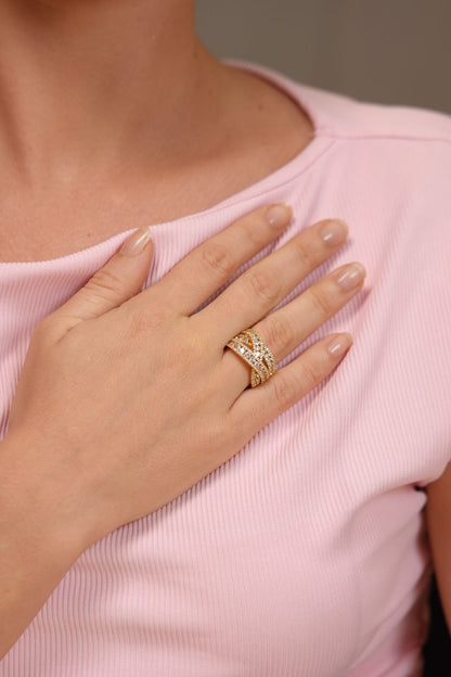Blazing Tiny Diamond Overlay Band Cocktail Designer Ring