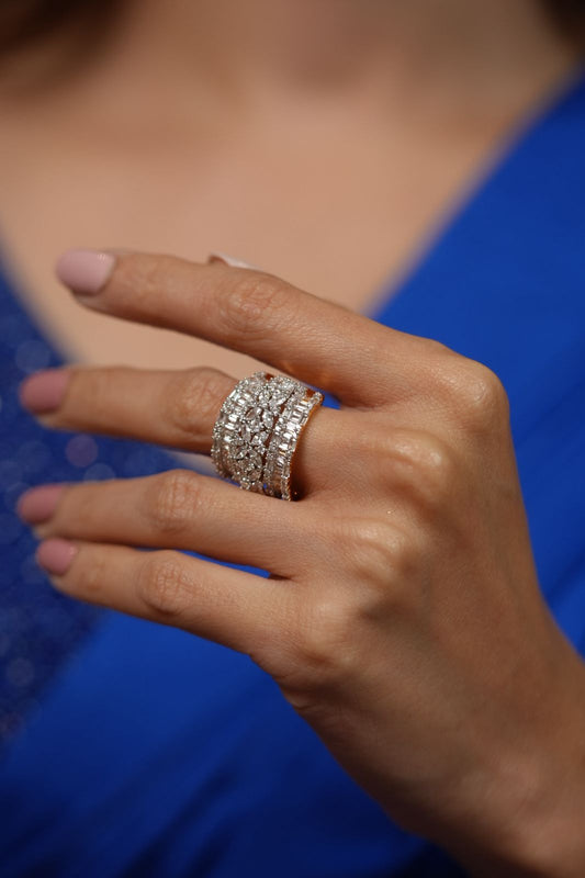 Bila 3 Row Baguette & Marquise Diamond Cocktail Ring