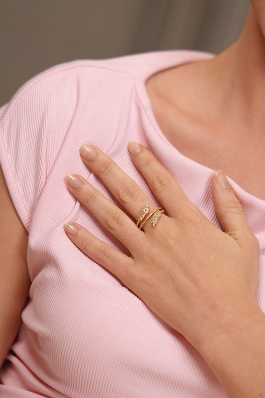 Branch 3 Line Leaf Wrap Diamond Delicate Ring (GOLD)
