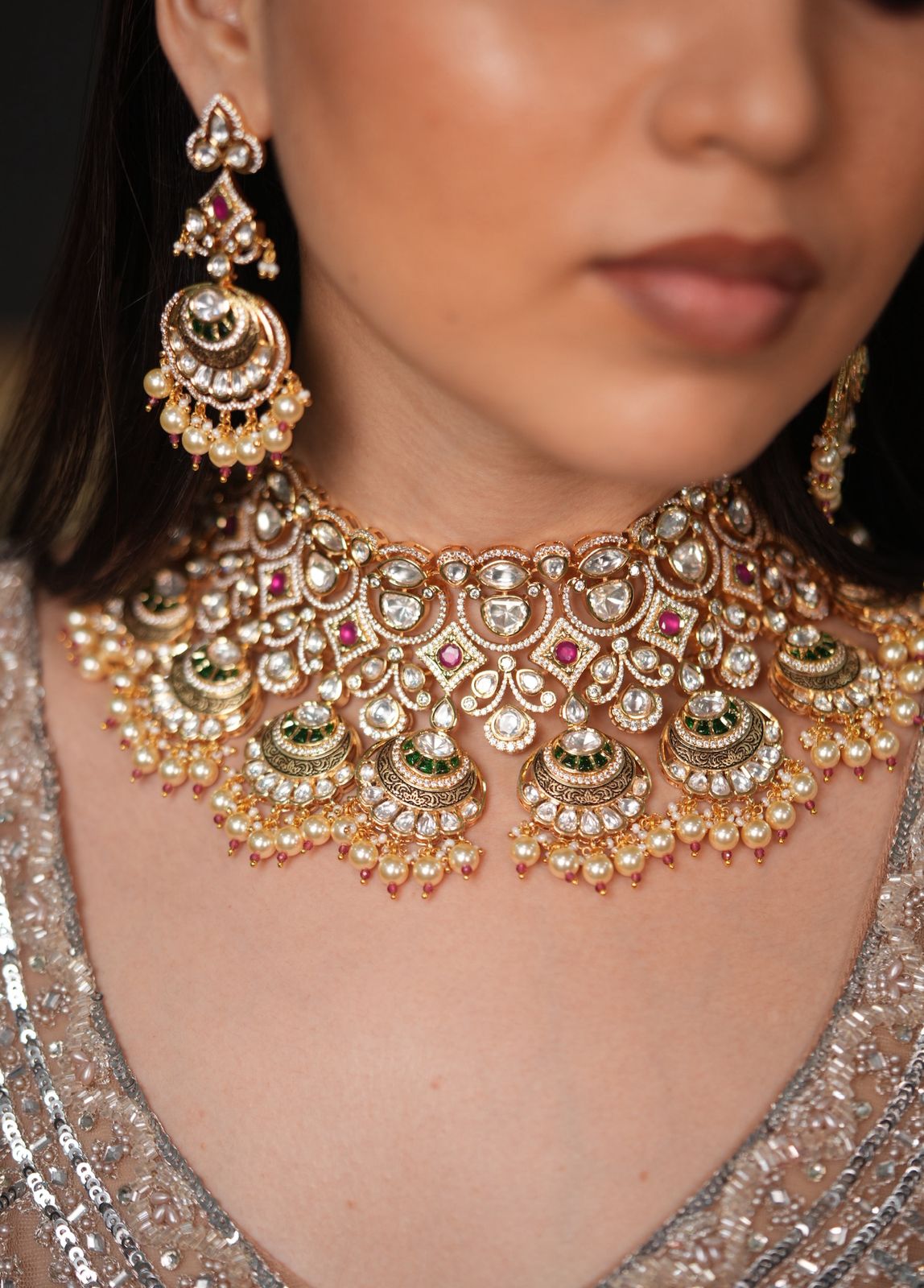 Bageecha Gold Nakshi Polki Bridal Set with Tika
