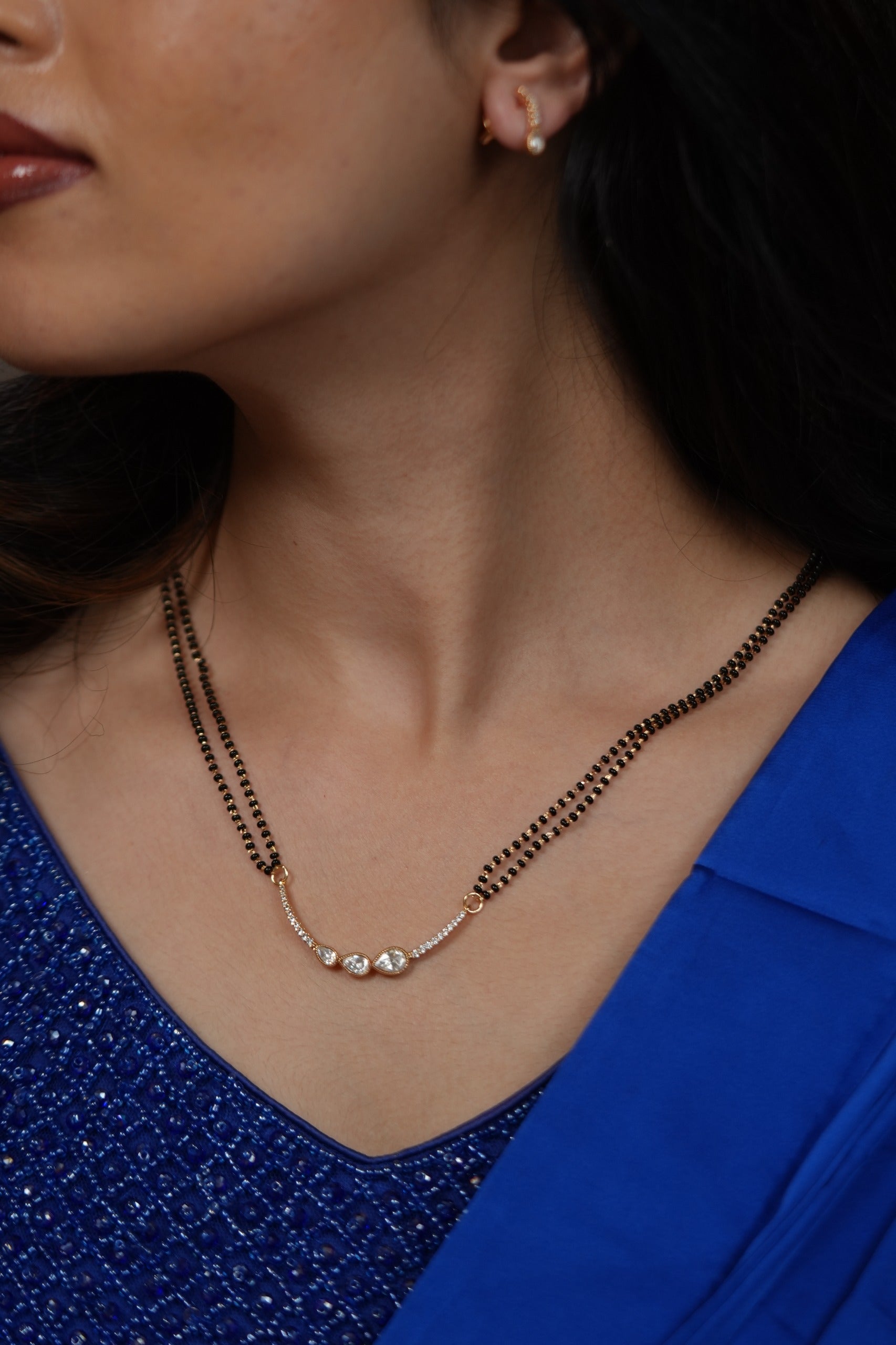 Jeevan Saathi Polki Double Line Mangalsutra with Studs | Daily Wear