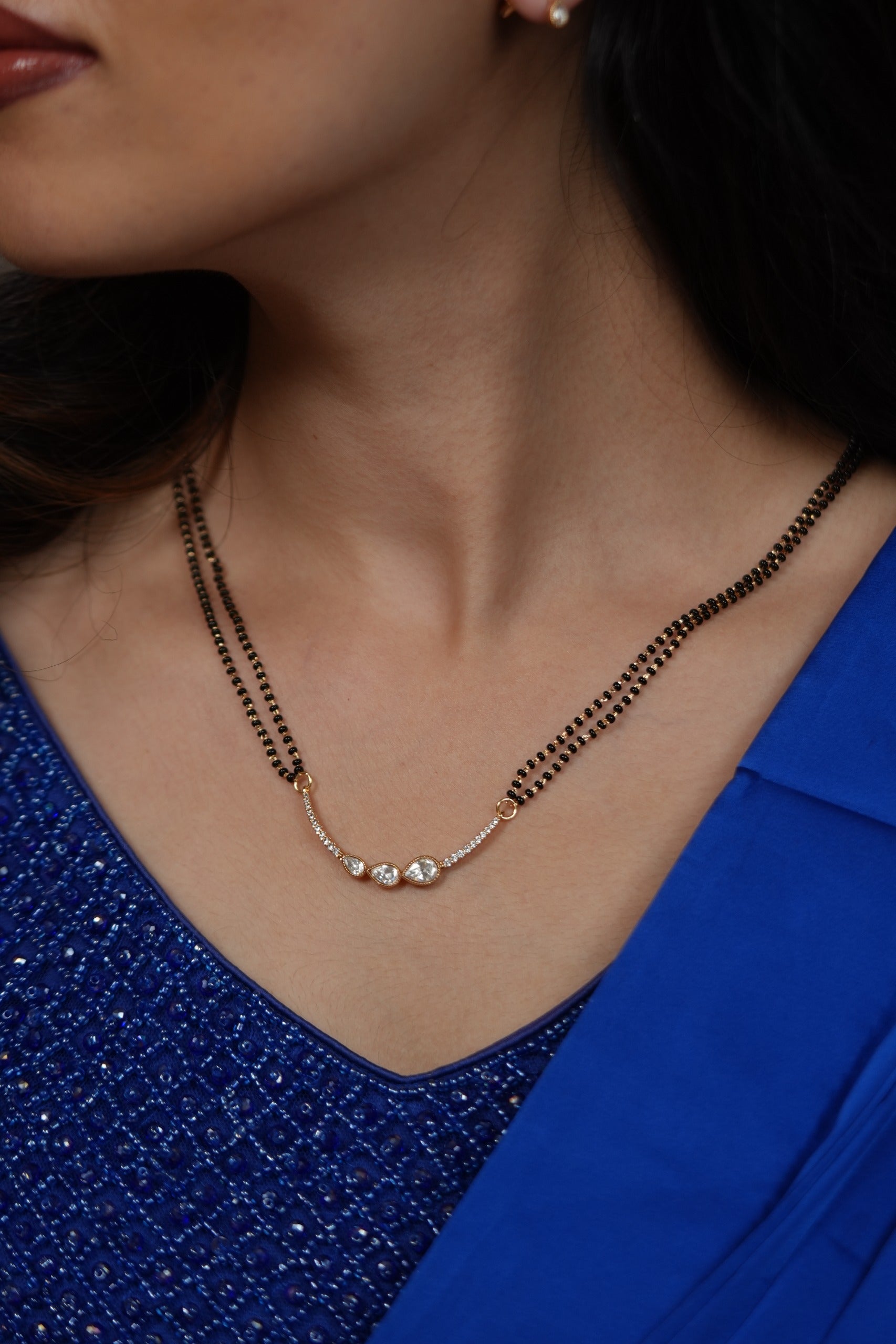 Jeevan Saathi Polki Double Line Mangalsutra with Studs | Daily Wear
