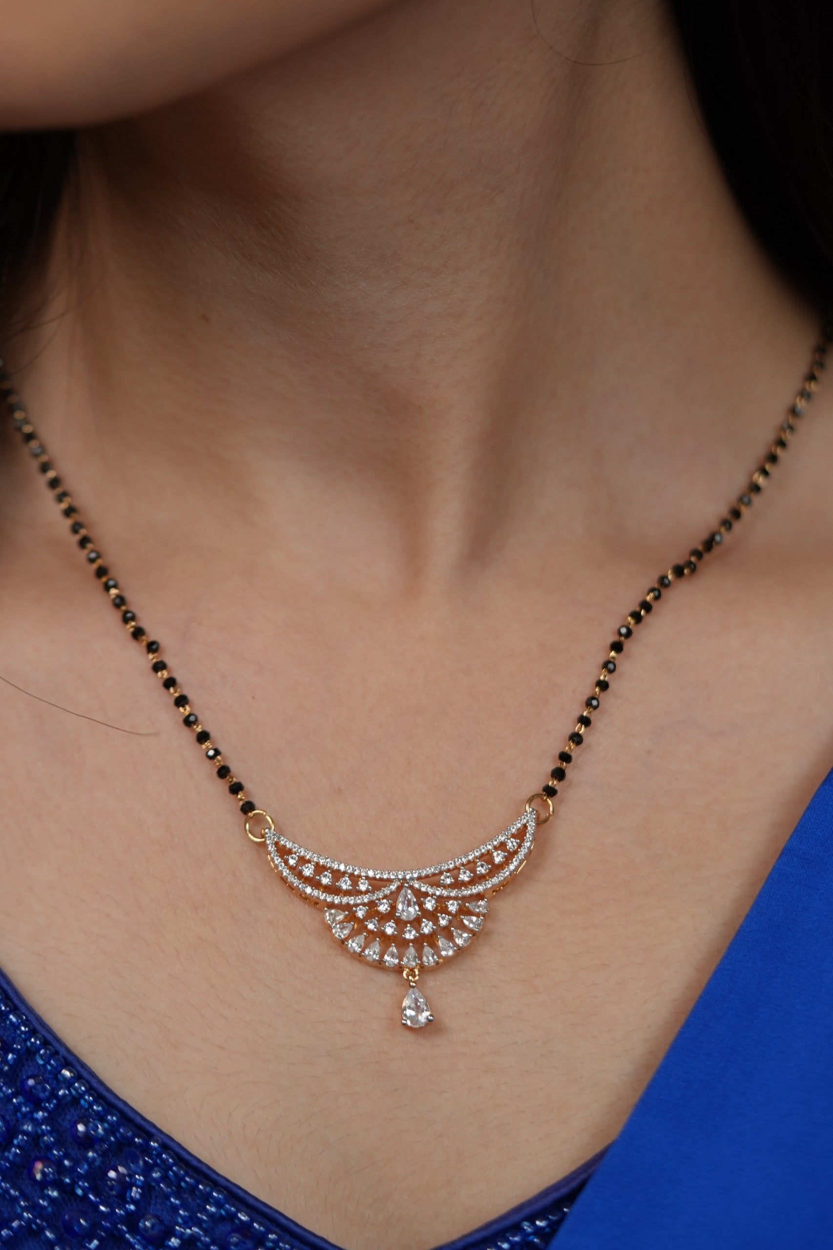 Humtum single Line Mangalsutra with Diamond Earrings | Daily Wear