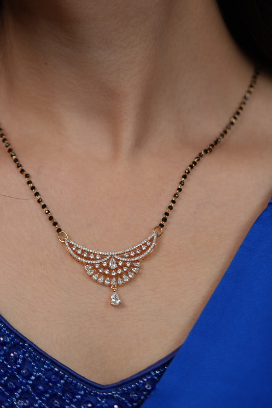 Humtum single Line Mangalsutra with Diamond Earrings | Daily Wear