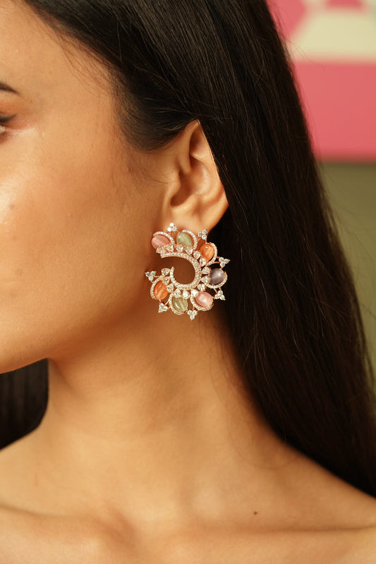 Amelia Multi Colour Beaded Diamond Studs | LaLa Land collection