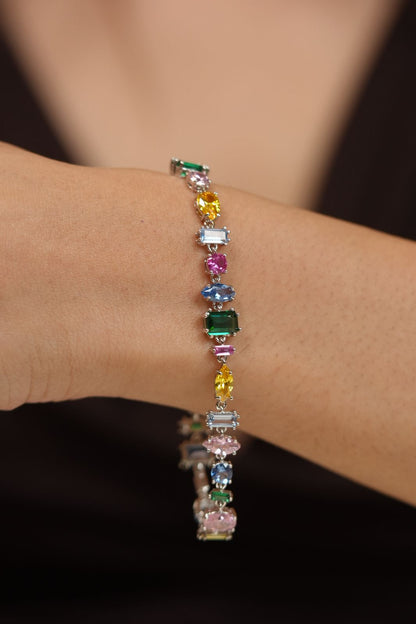 Dwarovski Multi Solitaire Rainbow Coloured Diamond Tennis Bracelet