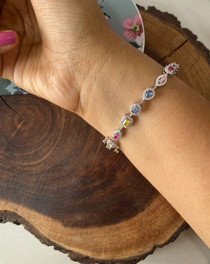 Rainbow Coloured Multi Solitaire Diamond Tennis Bracelet